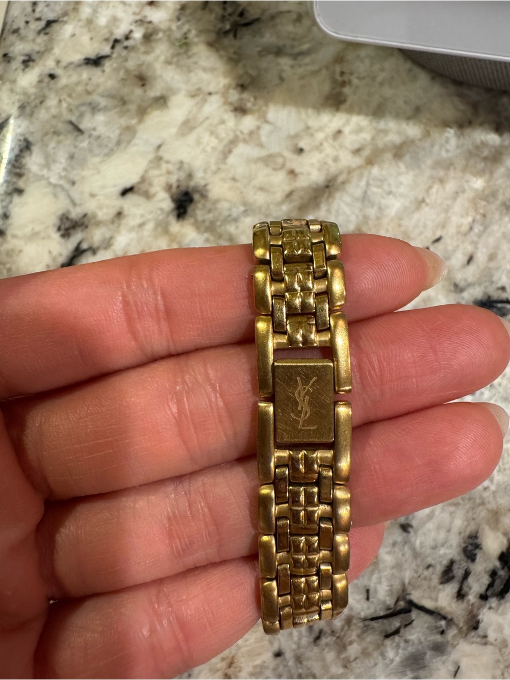 Yves Saint Laurent Gold and White Women's Bracelet Watch with Crystal Markers - Picture 6 of 7